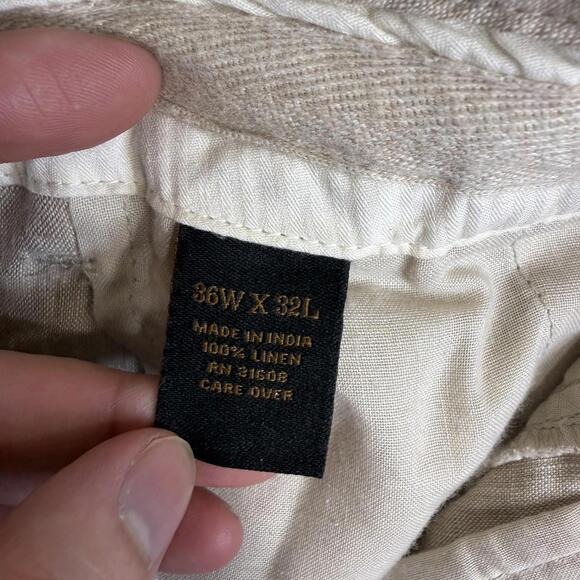 Jos A Bank Reserve 100% Linen Pants Mens 36x32 Beige Drawstring Chino Casual - Picture 6 of 9
